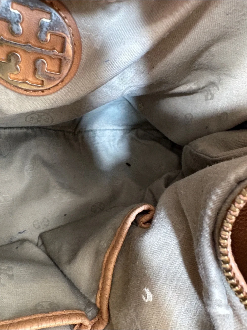 Tory Burch Amanda Tan Pebbled Leather Hobo Bag BLEMISH